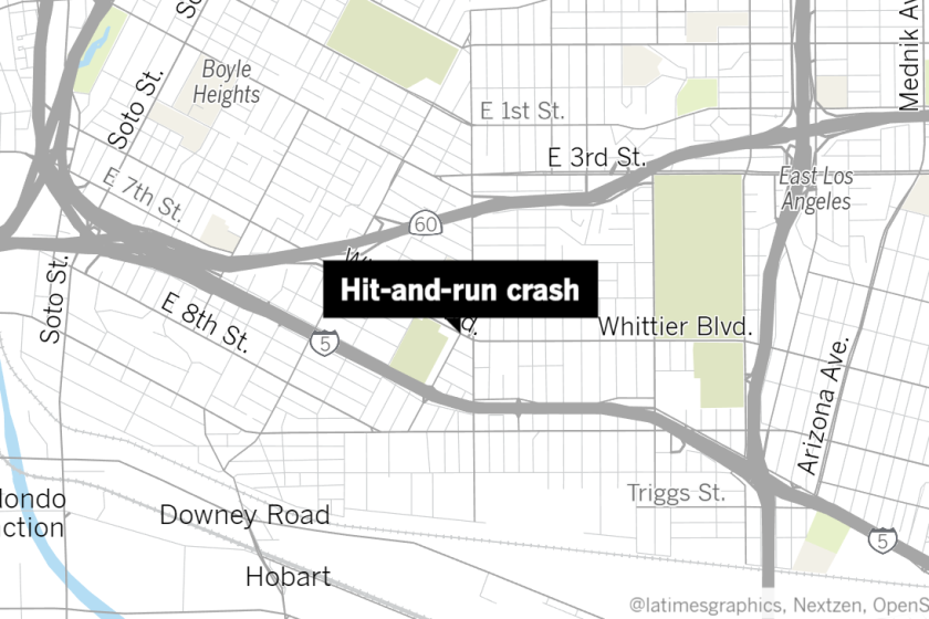 The approximate location near where a hit-and-run crash occurred on Whittier Boulevard near Calzona Street.