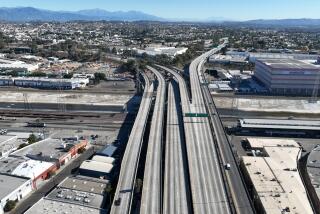Los Angeles, CA, Sunday, November 12, 2023 - Aerial views of the 10 Freeway a day after a large pallet fire burned below, shutting the freeway to traffic. (Robert Gauthier/Los Angeles Times)