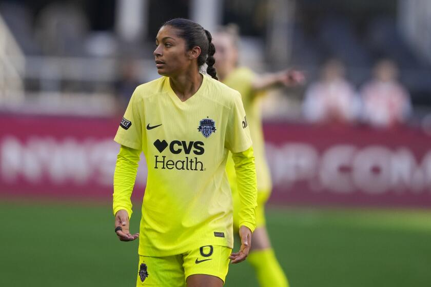 Washington Spirit forward Makenna Morris looks on against the Seattle Reign.