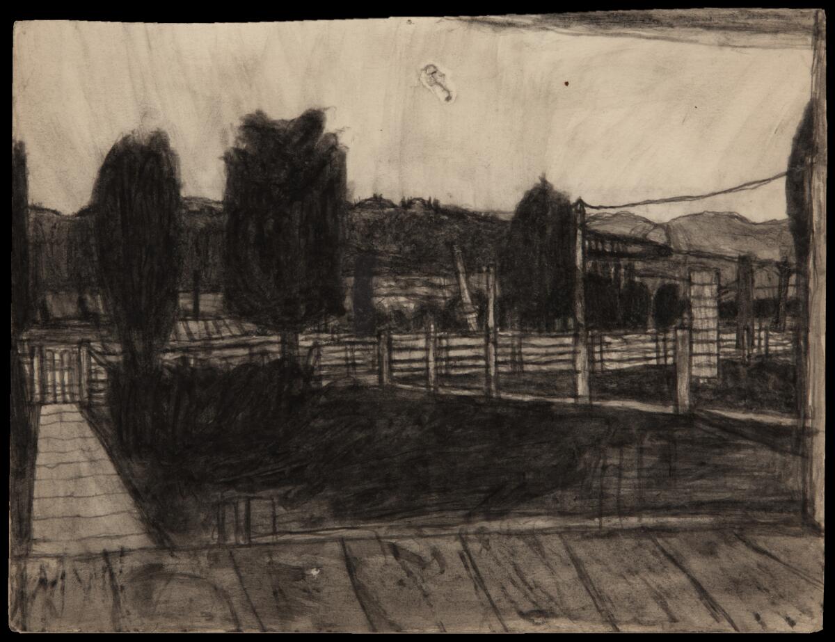 James Castle, "Farmscape: View from Porch," n.d., soot and wash