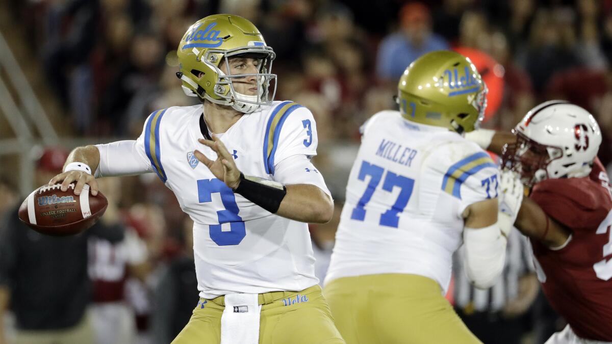 Quarterback Josh Rosen and UCLA have lost at Stanford, Memphis and Arizona this season.