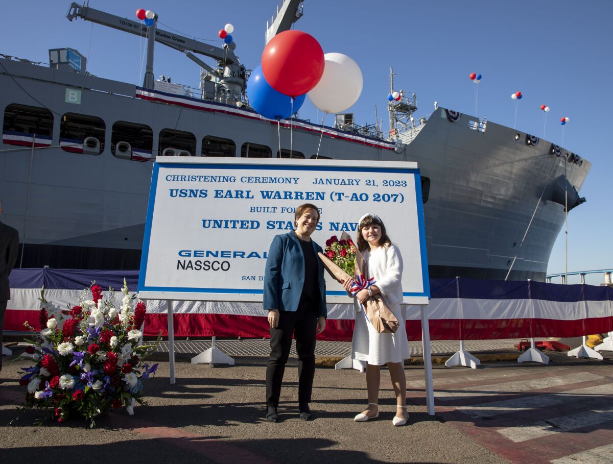 Danika Balden (right) and Supreme Court Justice Elena Kagan in front of T-AO 3.