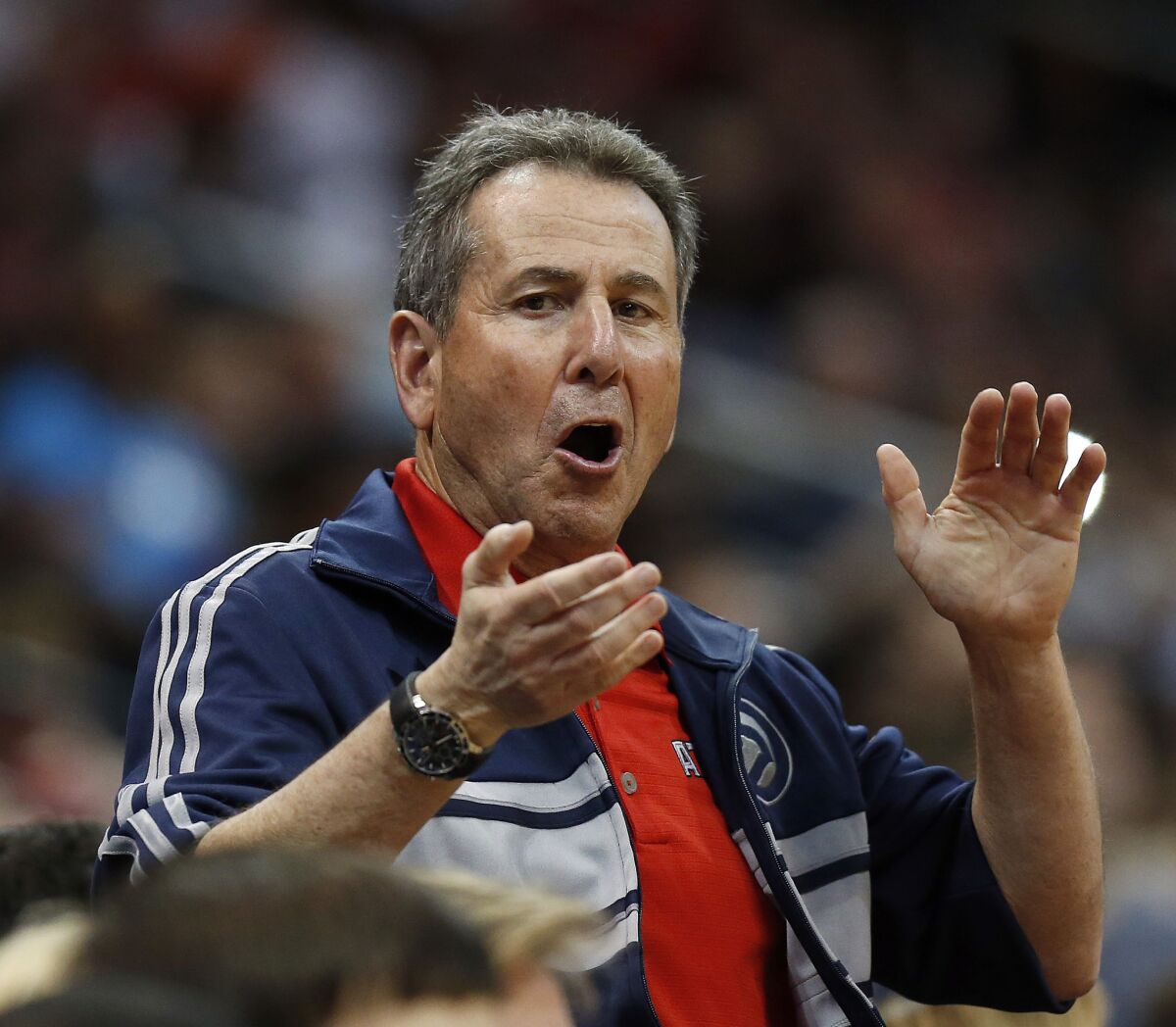 Atlanta Hawks controlling owner Bruce Levenson cheers from the stands during a home game against the Indiana Pacers on April 26.