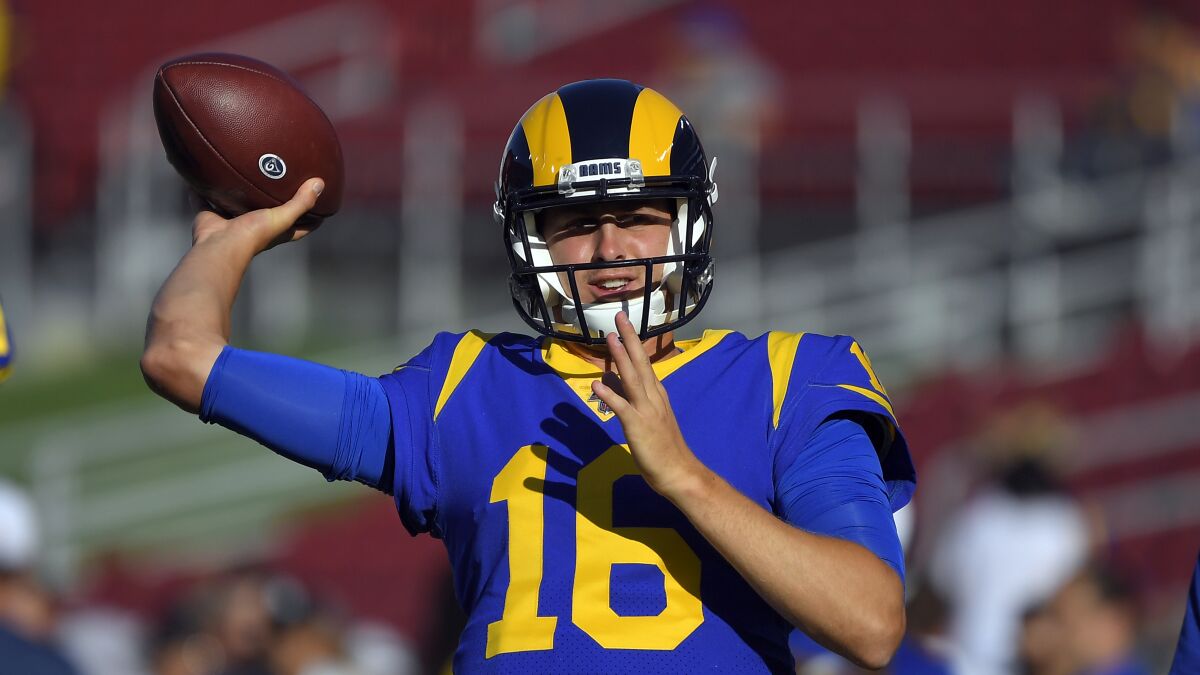 Rams quarterback Jared Goff throws before a preseason game against the Denver Broncos last month.