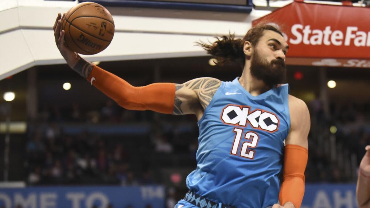 Steven Adams is averaging career bests of 14.4 points and 9.6 rebounds this season for the Thunder