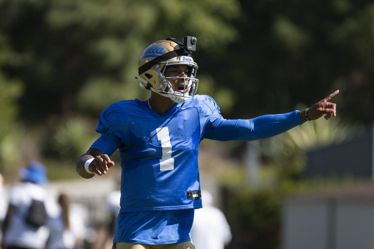 UCLA quarterback Dorian Thompson-Robinson calls a play during the Bruins' Spring Showcase in April. 