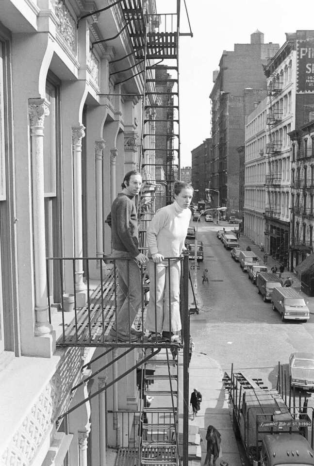 Stan and Julie Patz on the fire escape of their loft in New York in 1980. Below runs Prince Street, along which Etan, their 6-year-old son, set off to school on May 25, 1979.
