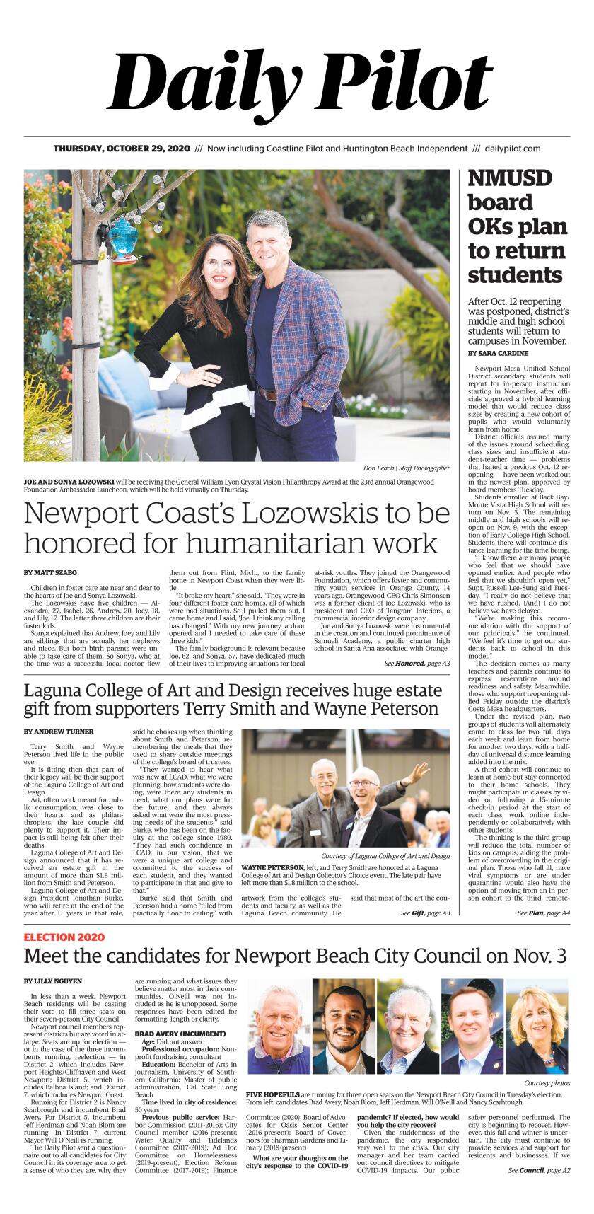 Thursday's Daily Pilot cover.