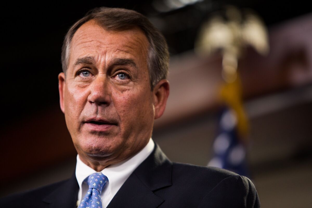 Speaker of the House John Boehner addresses the media during a news conference in the U.S. Capitol.
