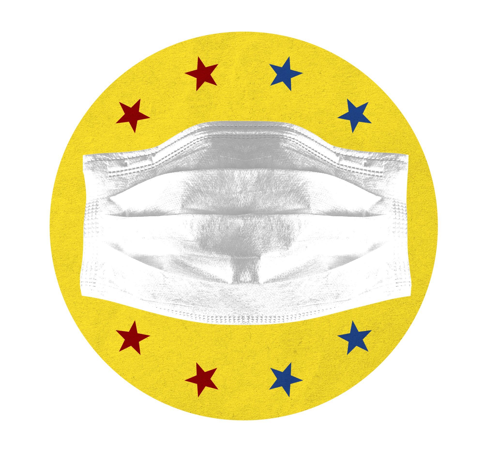 Photo of Covid mask in a yellow circle