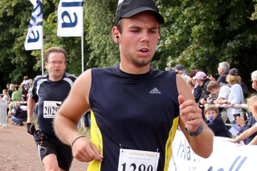 The co-pilot of Germanwings flight 4U9525, Andreas Lubitz, takes part in the Airport Hamburg 10-mile run on September 13, 2009.