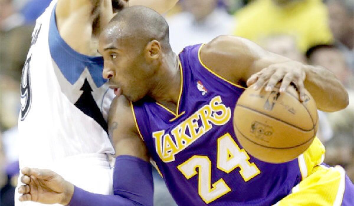 Kobe Bryant and the Lakers finally found some footing on the road with a 111-100 win over the Minnesota Timberwolves, L.A.'s first road win of 2013.