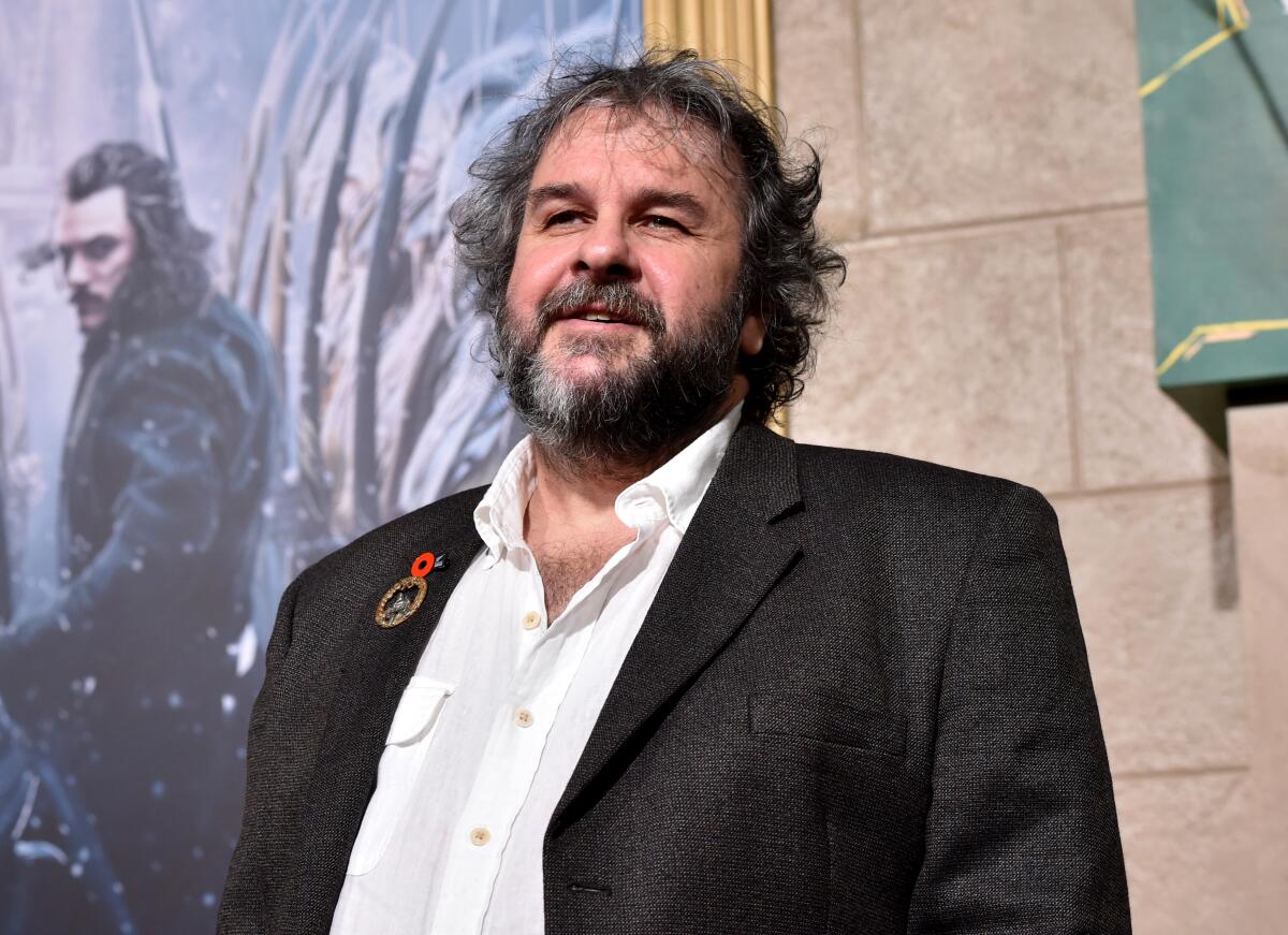 Peter Jackson smiles at the premiere of "The Hobbit: The Battle of the Five Armies" in Hollywood. 