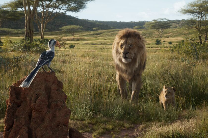 (L-R)- The voices of John Oliver as Zazu, James Earl Jones as Mufasa and JD McCrary as Young Simba, DisneyÕs ÒThe Lion KingÓ is directed by Jon Favreau. In theaters July 19, 2019. Credit: Walt Disney Pictures