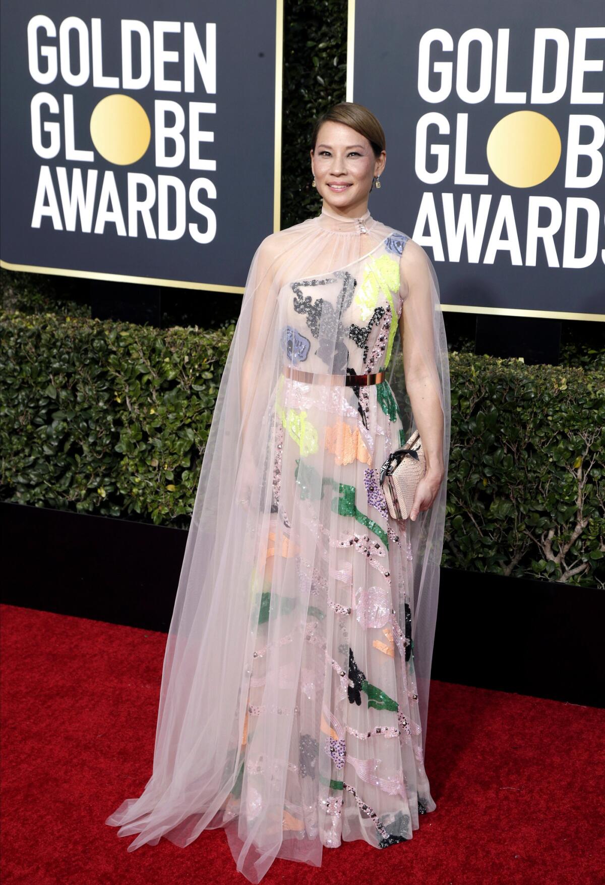 Lucy Liu arrives at the 76th Golden Globes.