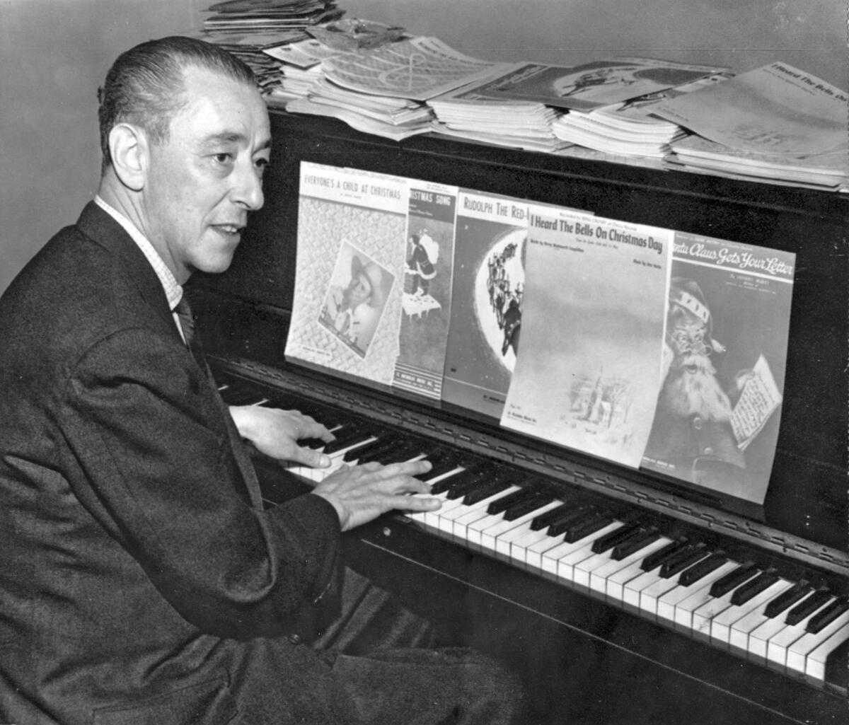 Johnny Marks, writer of the hit song "Rudolph, the Red-Nosed Reindeer" and other Christmas hits, in 1956.