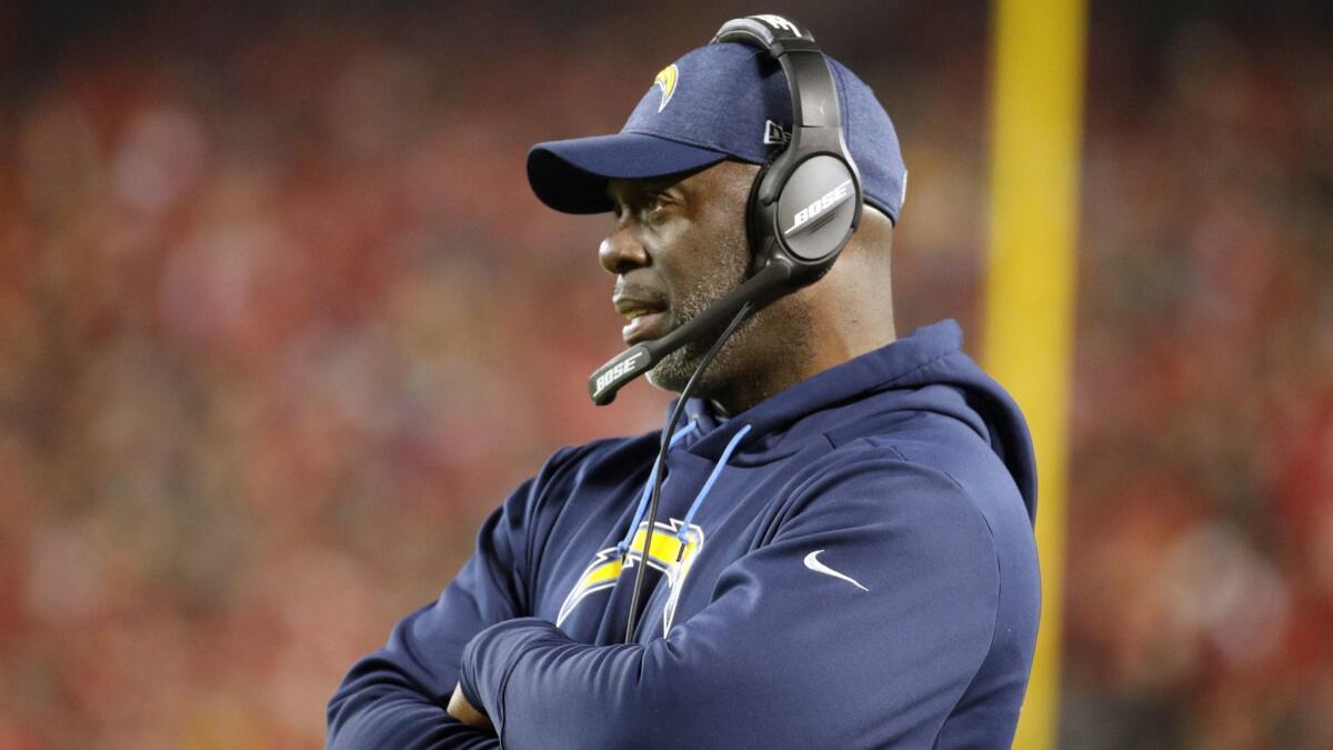 Chargers coach Anthony Lynn watches from the sideline during a game against the Kansas City Chiefs in December.