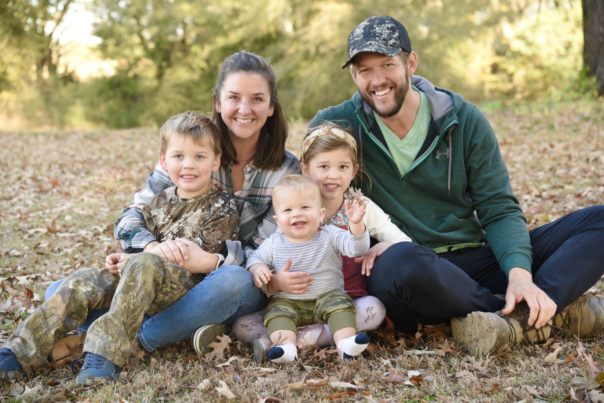 Dodgers pitcher Clayton Kershaw with his wife, Ellen, and children (from left) Charley, Cooper and Cali.