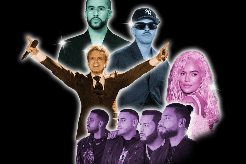 Collage of Bad Bunny, Feid, Karol G, Luis Miguel and Aventura