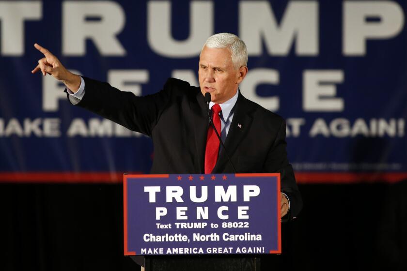 Republican vice presidential candidate Indiana Gov. Mike Pence speaks in Charlotte, N.C., Monday, Oct. 10, 2016 (AP Photo/Nell Redmond)