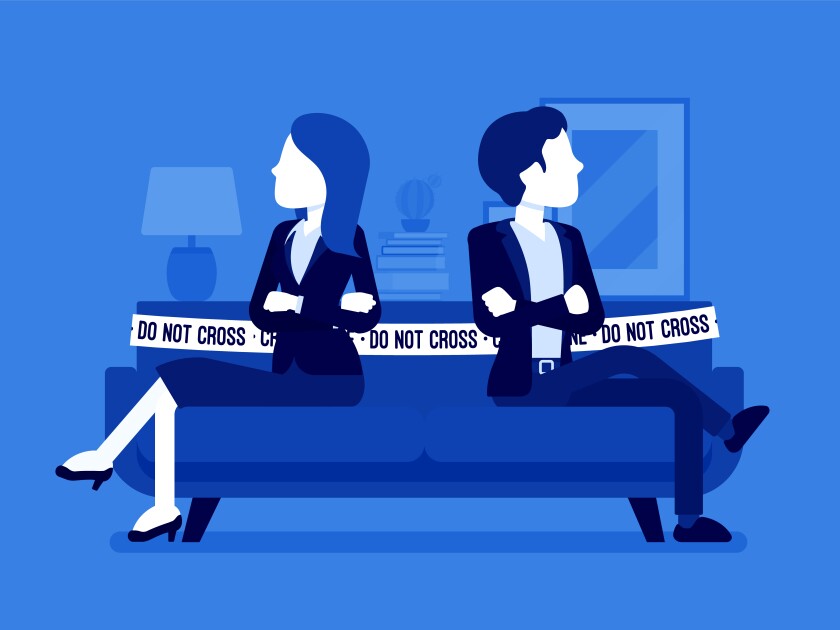 An illustration shows a woman and man on a couch.