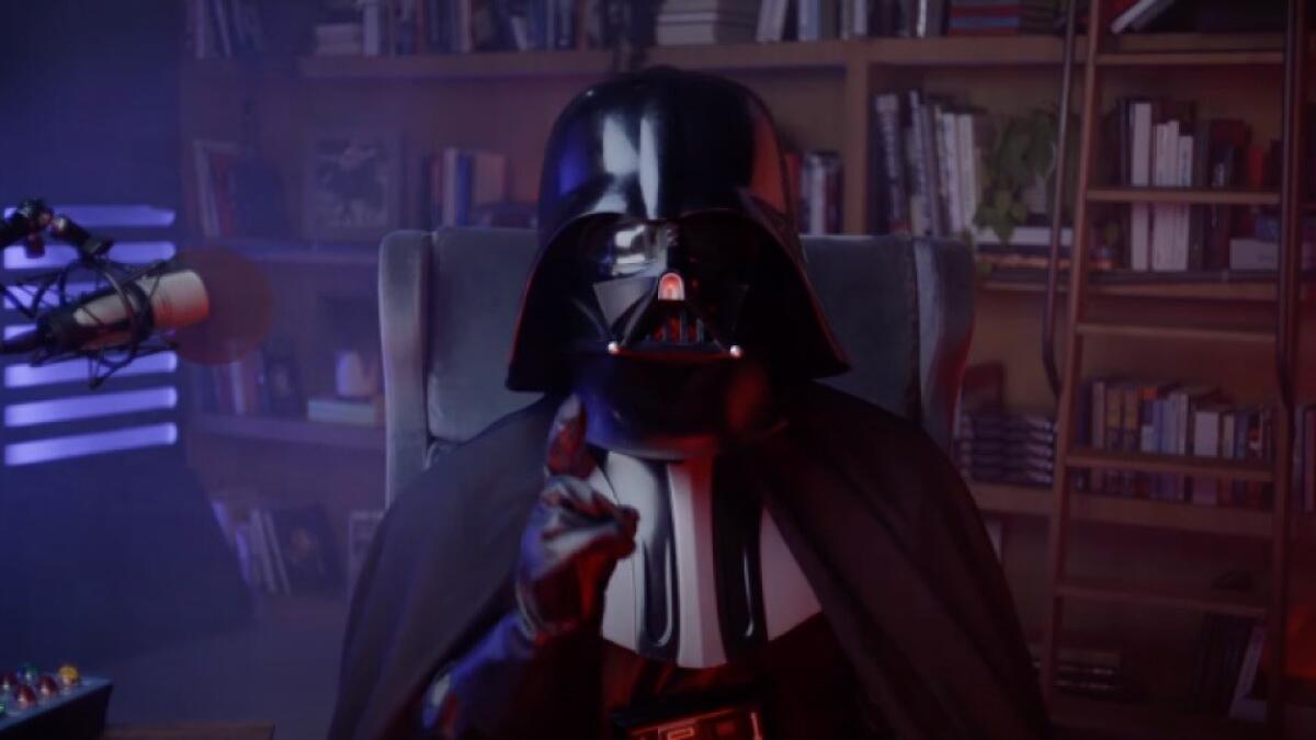 Image from a parody video featuring Darth Vader.