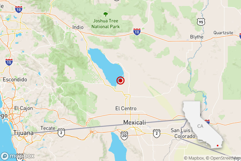 A map showing the location of the earthquake reported Tuesday 11 miles from Brawley, Calif.