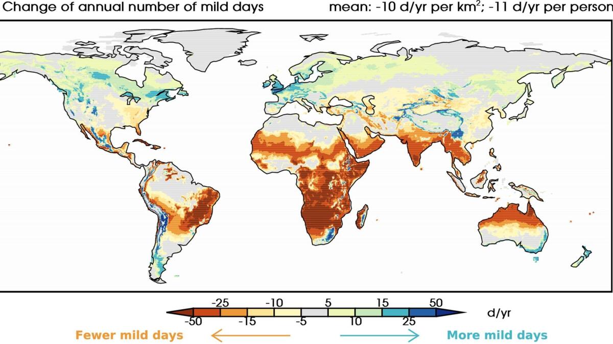 This image shows climate change effects on patterns of mild weather.