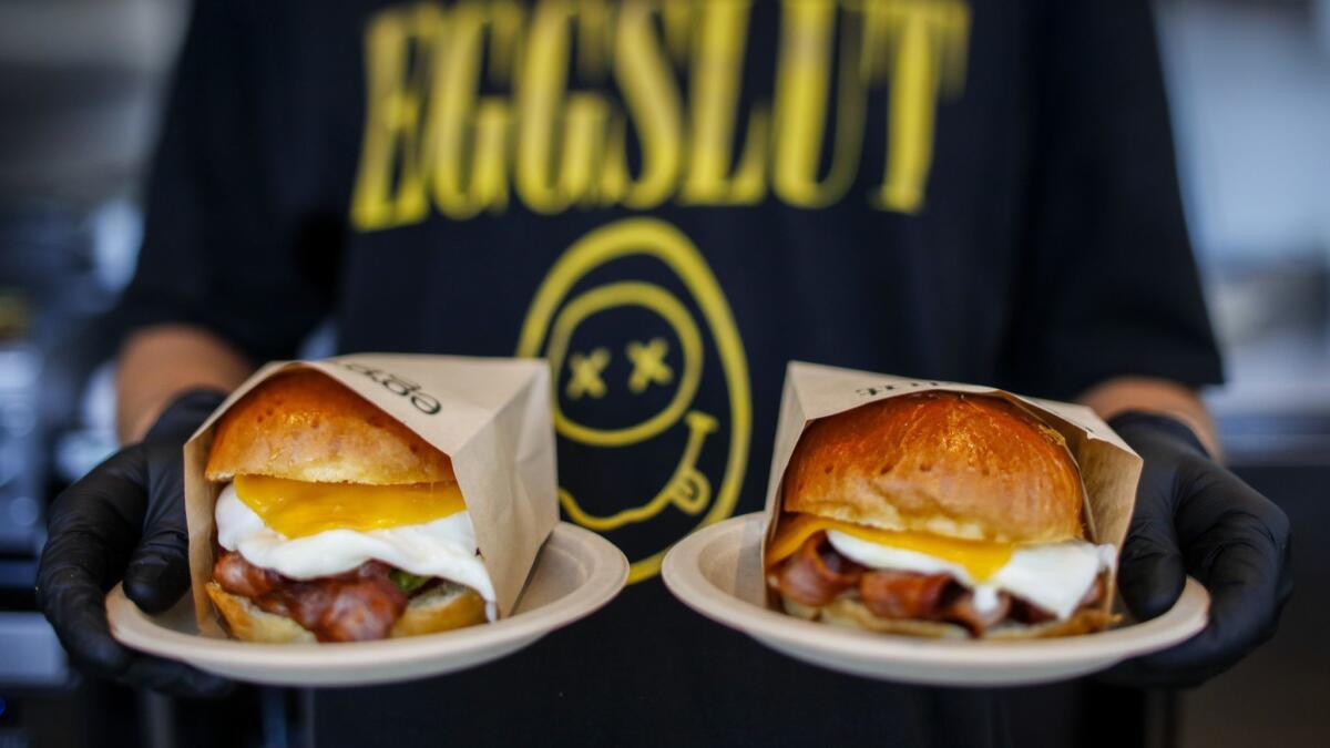 Sandwiches ready for pickup at Eggslut at the Beverly Center.