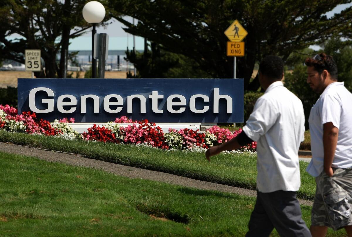 Government data show that City of Hope, a major cancer treatment center in Duarte, received $122.5 million in royalty income from drug maker Genentech, a unit of Swiss giant Roche Holding. Above, Genentech headquarters in South San Francisco.