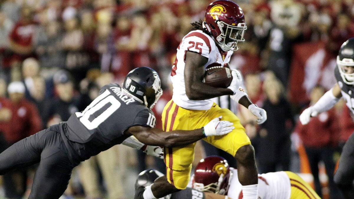 USC tailback Ronald Jones II found room to run behind a patchwork offensive line Friday night at Washington State.
