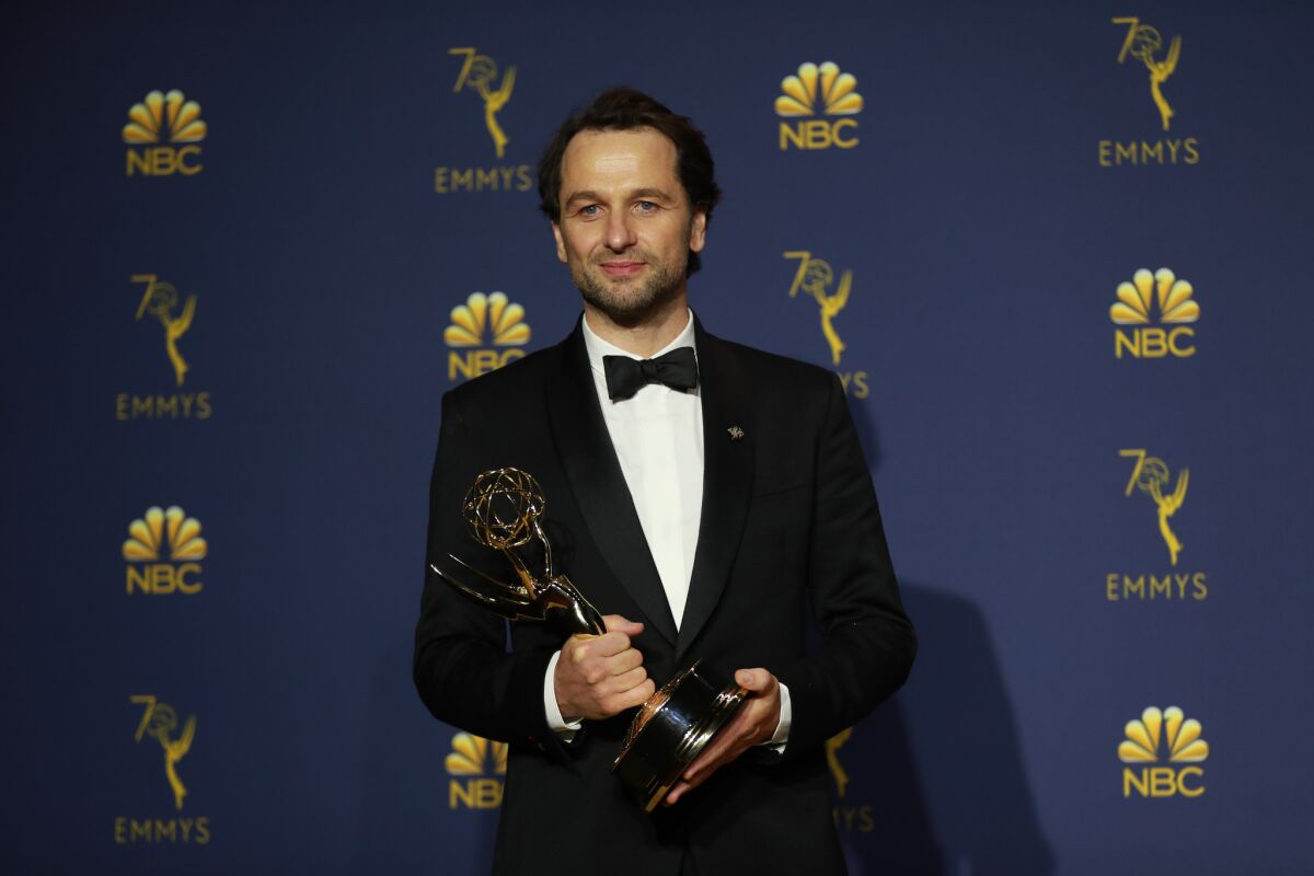 Matthew Rhys backstage after winning the Emmy for lead actor in a drama series for "The Americans."