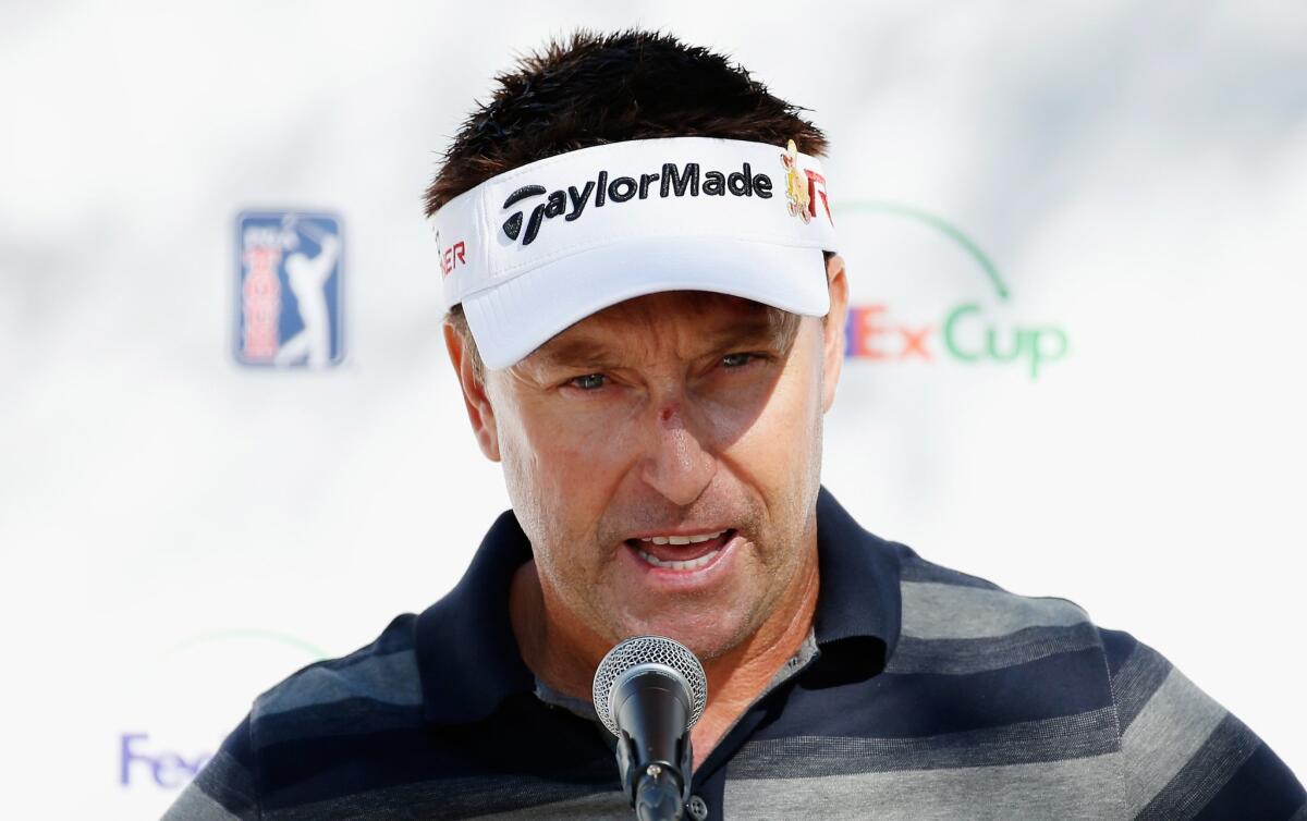 Robert Allenby speaks with reporters during a Jan. 27 practice round prior to the start of the Phoenix Open in Scottsdale, Ariz.