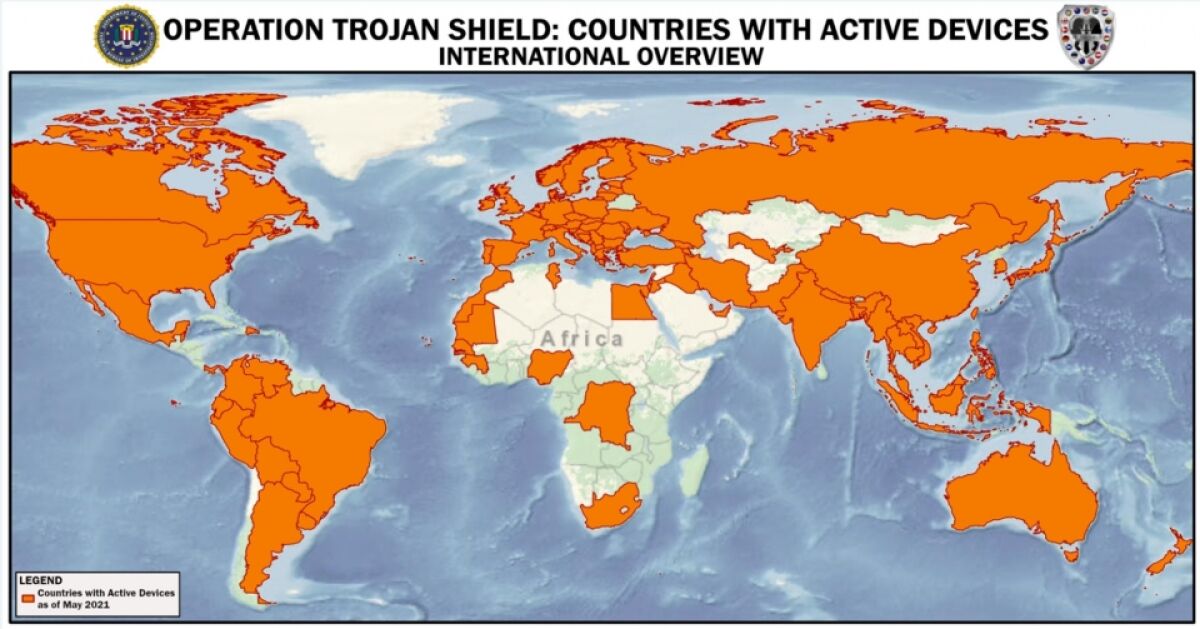 A map of the world shows, in orange, countries with active devices.