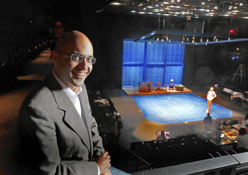 Author and Pulitzer Prize-winning playwright Ayad Akhtar pauses during rehearsal of his new play "The Who and The What" at the La Jolla Playhouse.