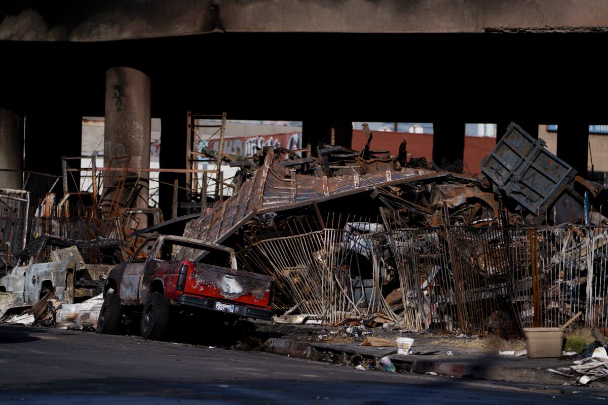 Fire damage to the 10 Freeway in downtown Los Angeles is less severe than initially feared, a Caltrans engineer said.