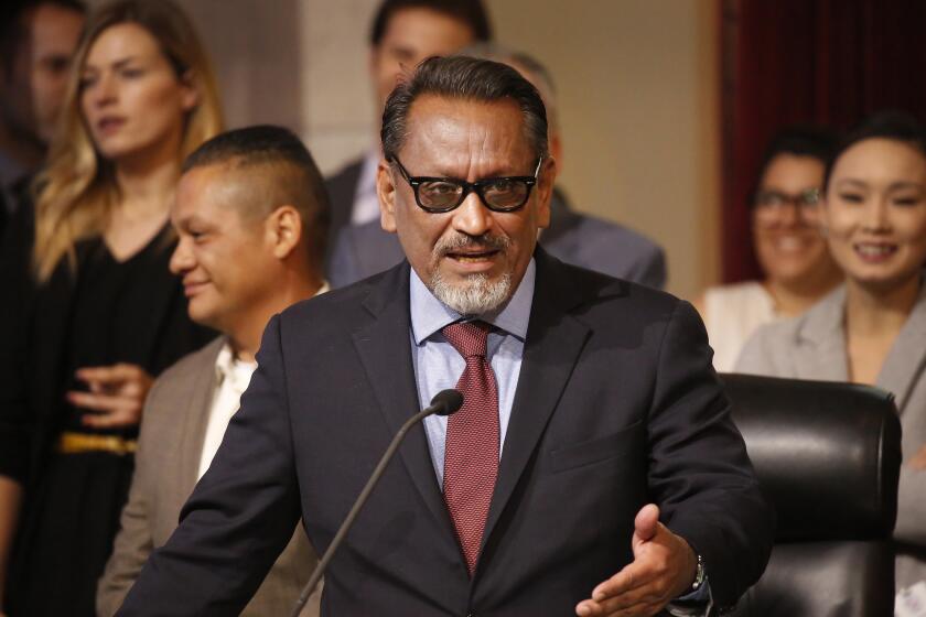 LOS ANGELES, CA â APRIL 17, 2018: Los Angeles City Council member Gilbert Anthony Cedillo, representing the first district during a council meeting at Los Angeles City Hall on April 17, 2018. (Al Seib / Los Angeles Times)