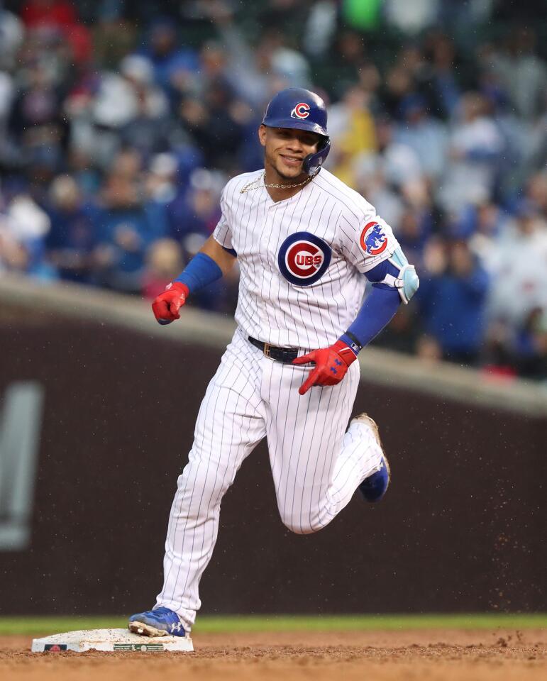 Contreras’ .300 batting average, .395 on-base percentage, .586 slugging and .981 OPS are career bests. Here, Contreras rounds the bases after hitting a home run against the White Sox at Wrigley Field June 19.