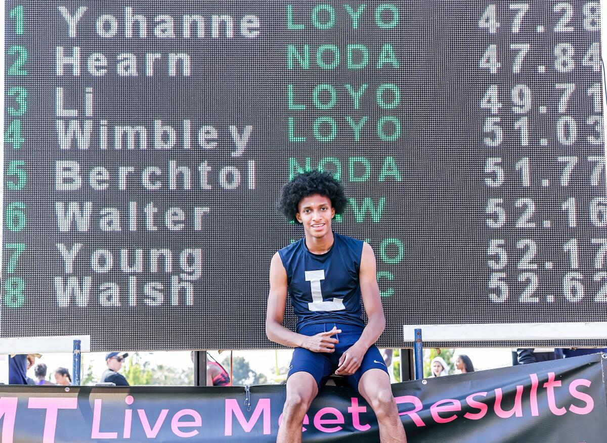 Junior Ejam Yohannes of Loyola set a school record in the 400 with a time of 47.28 at Mission League finals.