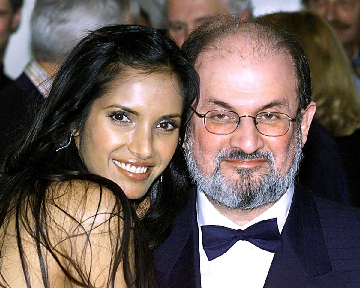 Salman Rushdie and Padma Lakshmi at a book event in Amsterdam on March 13, 2001.
