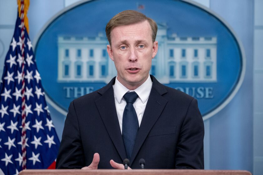 FILE - White House national security adviser Jake Sullivan speaks at a press briefing at the White House in Washington, April 24, 2023. The White House is ready to have talks with Russia without preconditions about a future arms control framework as the last treaty between the two nuclear powers has faltered. Two senior administration officials said that Sullivan will speak of the administration's desire for talks on building a new framework during a Friday address to the Arms Control Association. (AP Photo/Andrew Harnik, File)