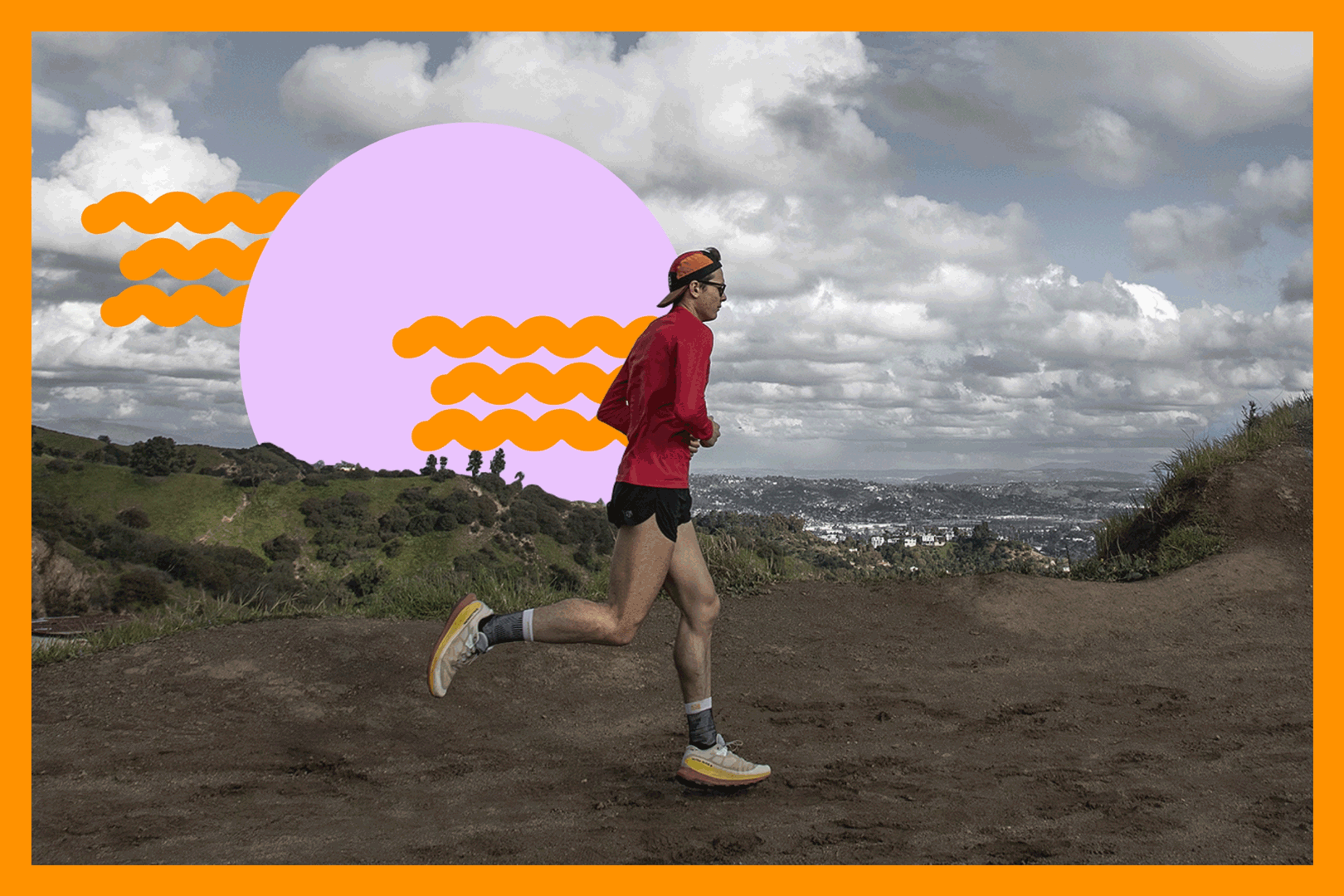 A jogger passes a cloudy sky at Mt. Hollywood Hiking Trail.