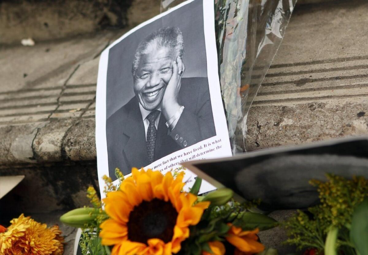 A memorial to Nelson Mandela at Durban City Hall, South Africa.