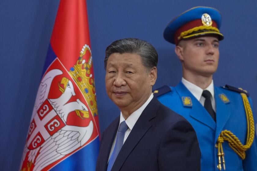 Chinese President Xi Jinping arrives at a press conference after talks with Serbian President Aleksandar Vucic at the Serbia Palace in Belgrade, Serbia, Wednesday, May 8, 2024. (AP Photo/Darko Vojinovic)