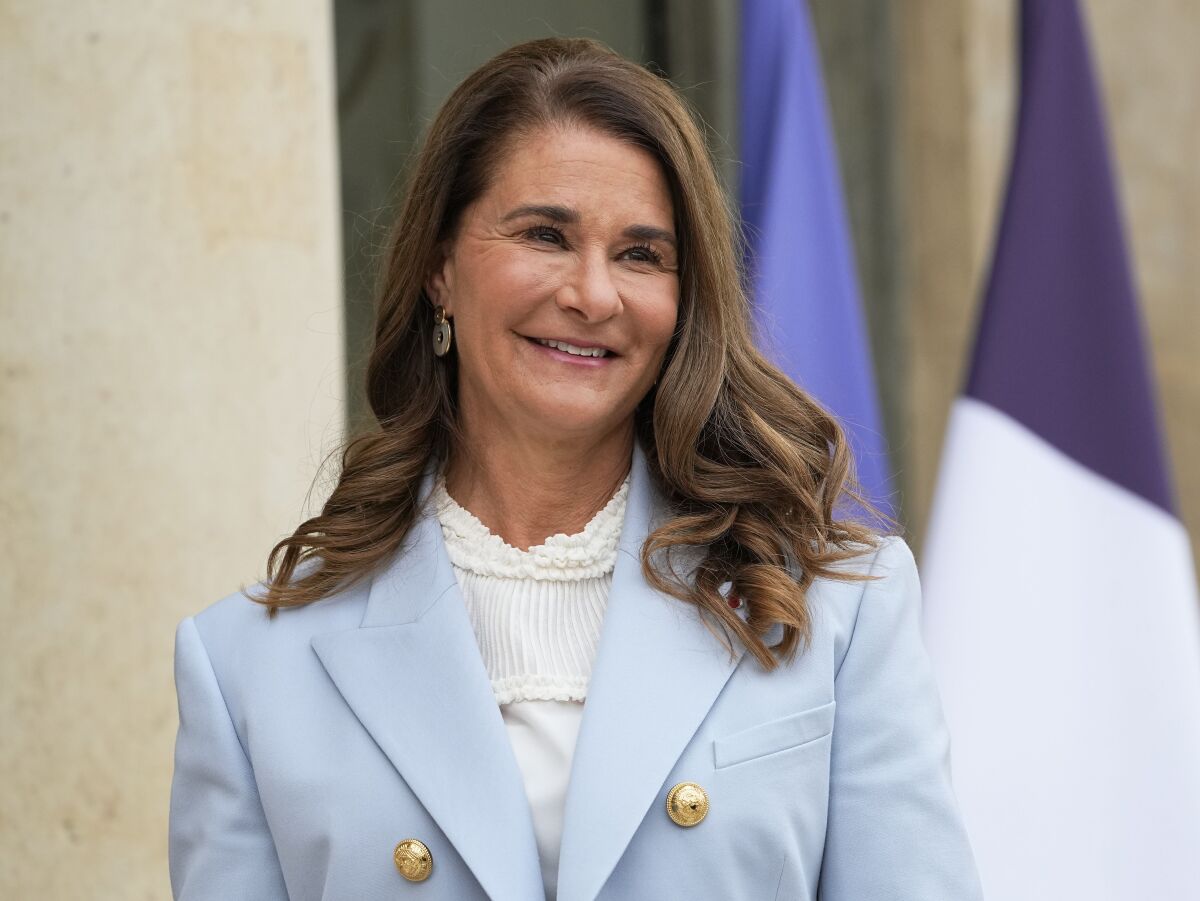 FILE - Melinda French Gates, Co-Chair of the Bill and Melinda Gates Foundation poses for photographers at a gender equality conference at the Elysee Palace in Paris on July 1, 2021. Gates has formed a nonfiction imprint with Flatiron Books, a division of Macmillan. The imprint, announced Tuesday by Macmillan, is called Moment of Lift Books and will launch with three releases about women and girls, starting in 2023. (AP Photo/Michel Euler, File)