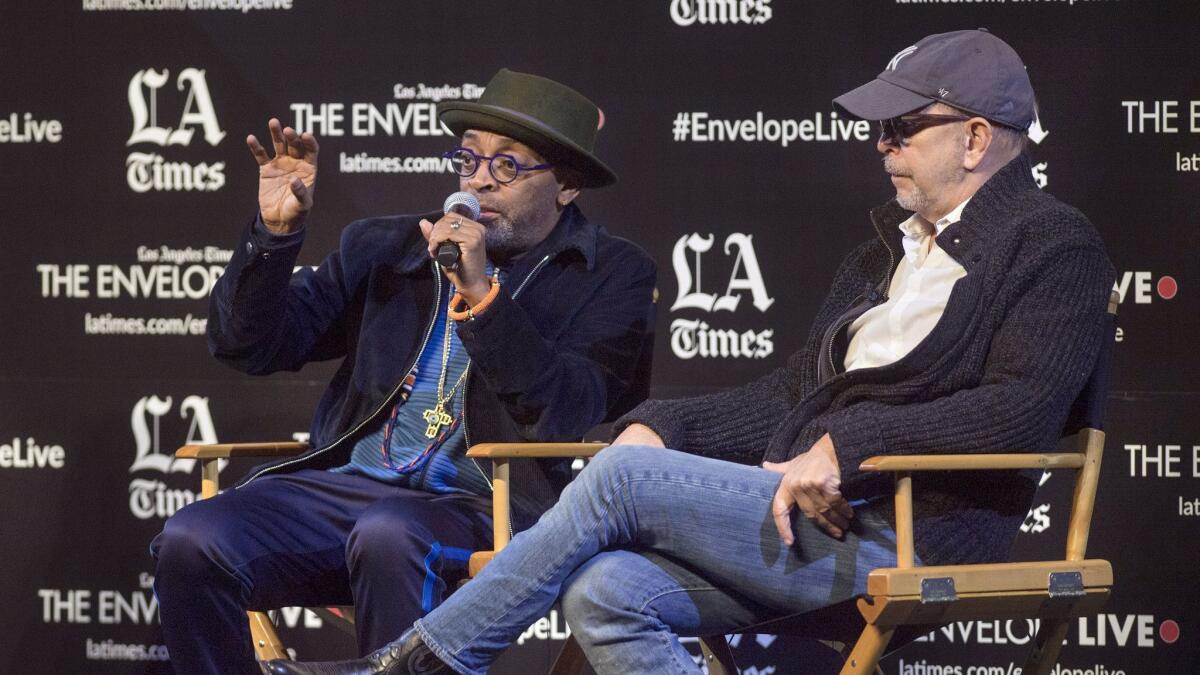 "BlacKkKlansman" director Spike Lee, left, and editor Barry Alexander Brown talk about the movie at an Envelope Live screening.