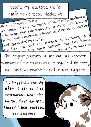 Despite my reluctance, the A.I. program we tested shocked me. It generated an accurate and coherent summary of conversations.
