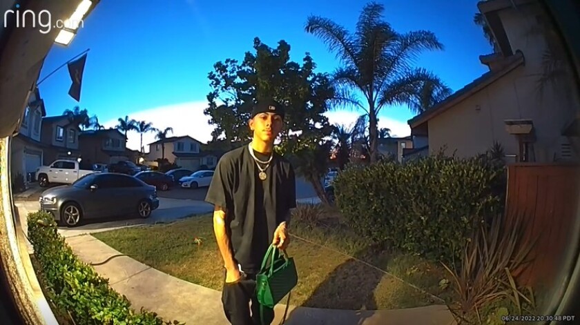 Video captures Adrian Rodriquez, 17, of Chula Vista, returning a resident's purse to her front door on June 24.