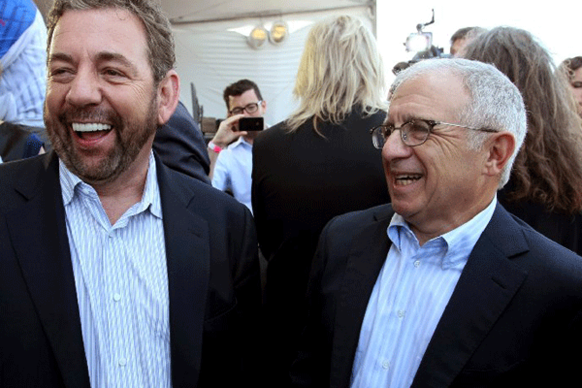 James L. Dolan, left, and Irving Azoff at a July announcement regarding the refurbishment of Ingelwood venue the Forum.