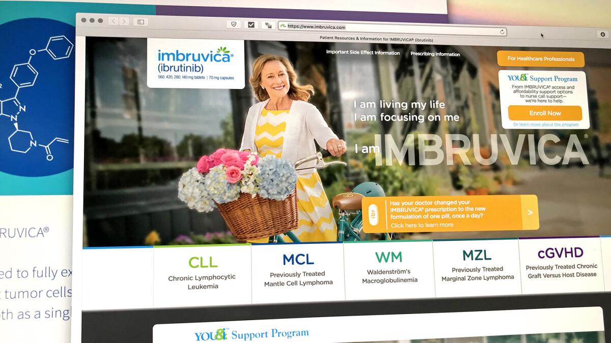 A new pricing scheme for Imbruvica ensures dose reductions won't save patients money or erode companies' revenue from selling the blood cancer drug. Above, direct-to-consumer marketing for the drug on the Pharmacyclics website.